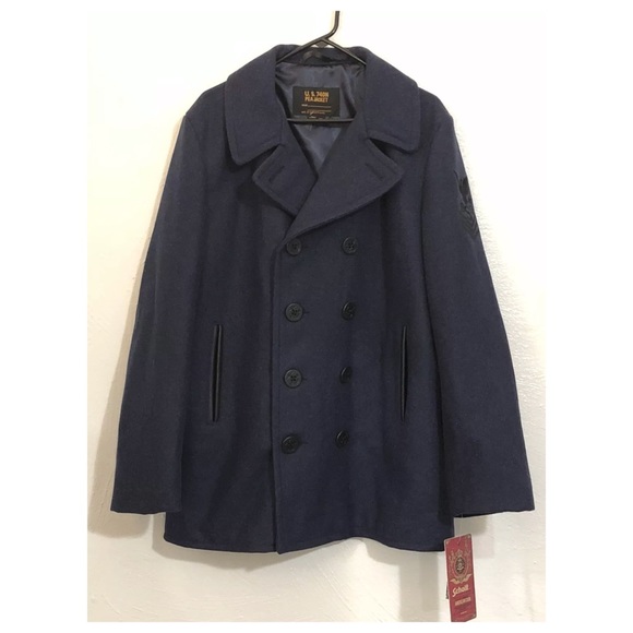 SCHOTT NYC WOOL BLEND PEA COAT JACKET SLIM FIT - Picture 4 of 7